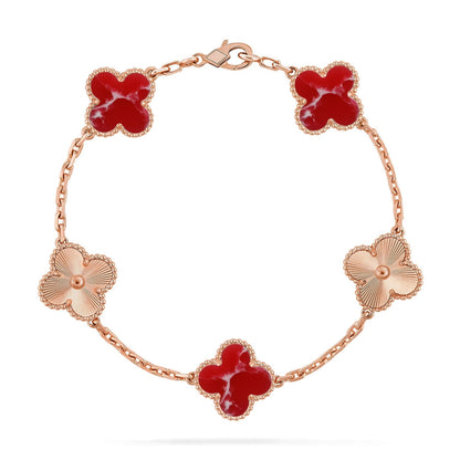 [Sparkle]LUCKY CLOVER 5-MOTIV-ARMBAND - RED LARIMAR KOLLEKTION