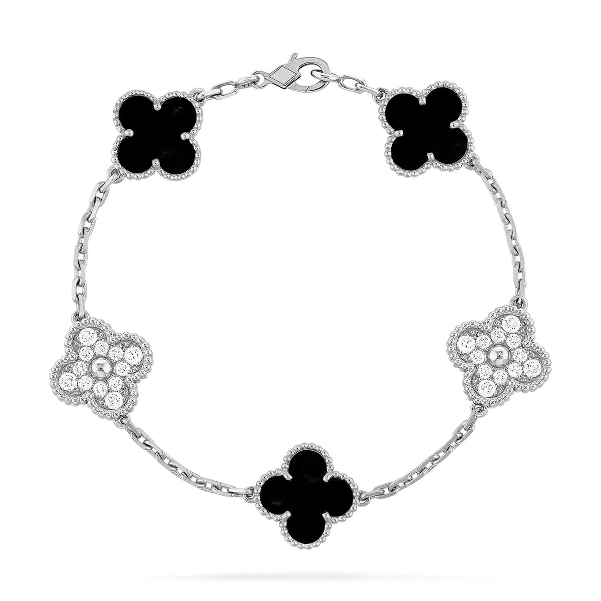 [Sparkle]GLÜCKSKLEE-ARMREIF MIT 5 MOTIVEN – KOLLEKTION SCHWARZES ONYX