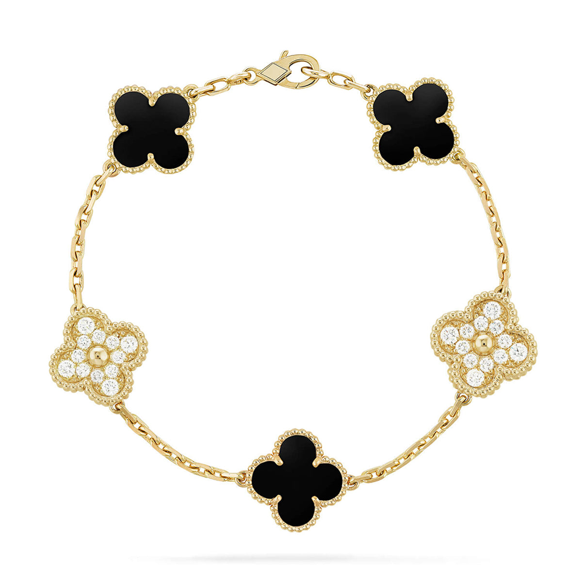 [Sparkle]GLÜCKSKLEE-ARMREIF MIT 5 MOTIVEN – KOLLEKTION SCHWARZES ONYX