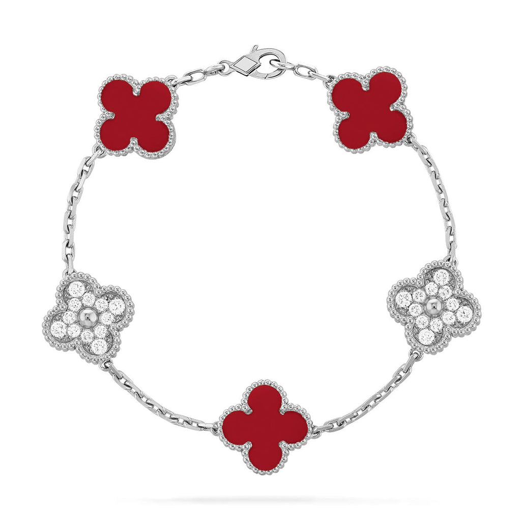 [sparkle Jewelry ] CLOVER 5 MOTIF RED CORNELIAN BRACELET COLLECTION