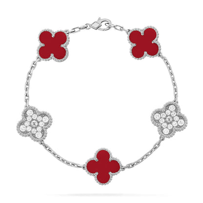 [sparkle Jewelry ] CLOVER 5 MOTIF RED CORNELIAN BRACELET COLLECTION