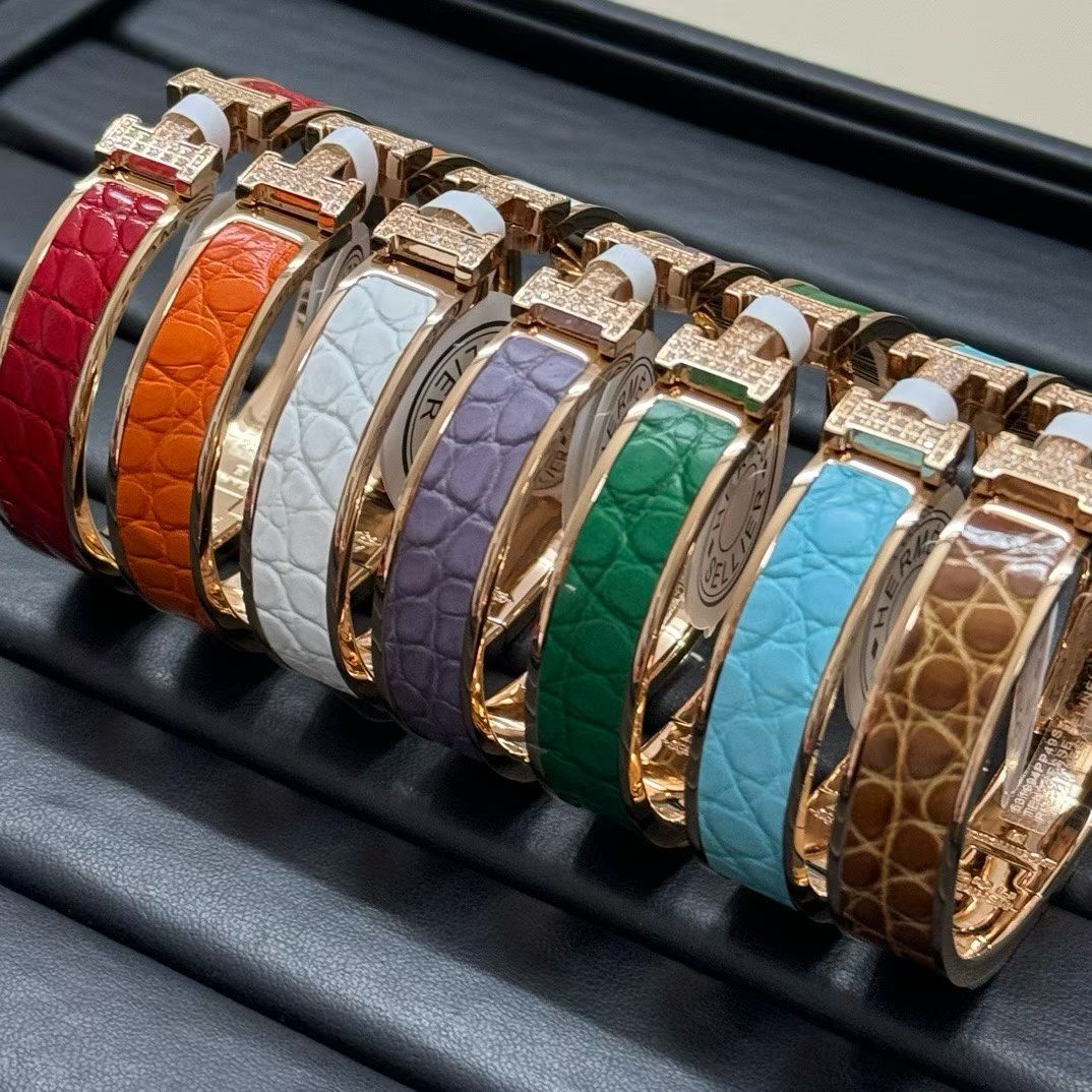 [sparkle Jewellery]New H Full Diamond Bracelet, Luxury Premium Version, Genuine Crocodile Leather