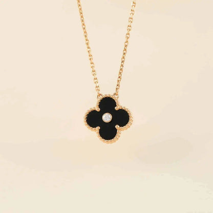 [sparkle Jewelry ]CLOVER 15MM DIAMOND ONYX NECKLACE