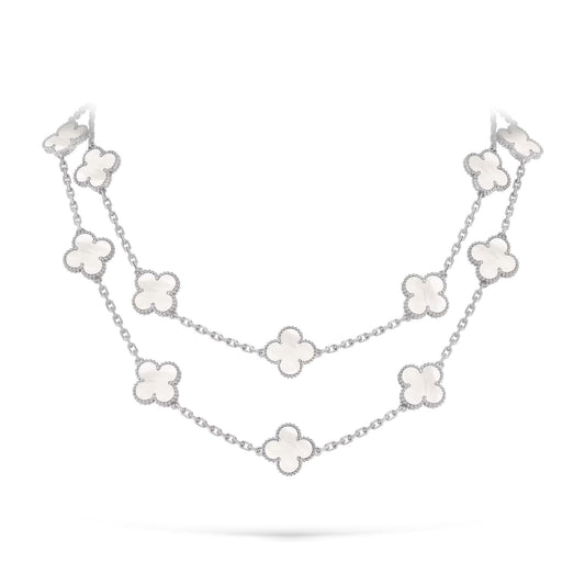 [Sparkle]KLASSISCHES 20-MOTIV GLÜCKSKLEE LANGE HALSKETTE WEISSGOLD KOLLEKTION