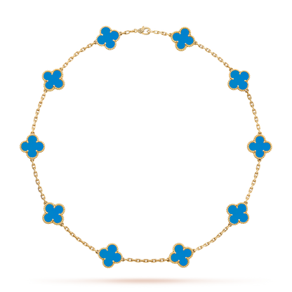 [sparkle Jewelry ]CLOVER 10 MOTIFS BLUE AGATE NECKLACE