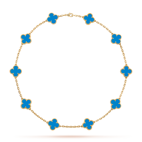 [sparkle Jewelry ]CLOVER 10 MOTIFS BLUE AGATE NECKLACE
