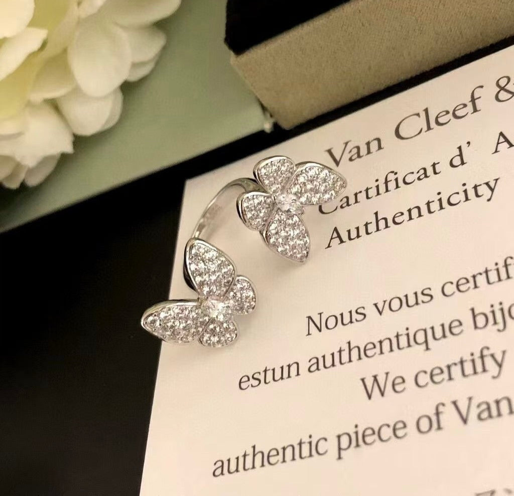 [sparkle Jewelry ]TWIN SILVER BUTTERFLY DIAMOND RING