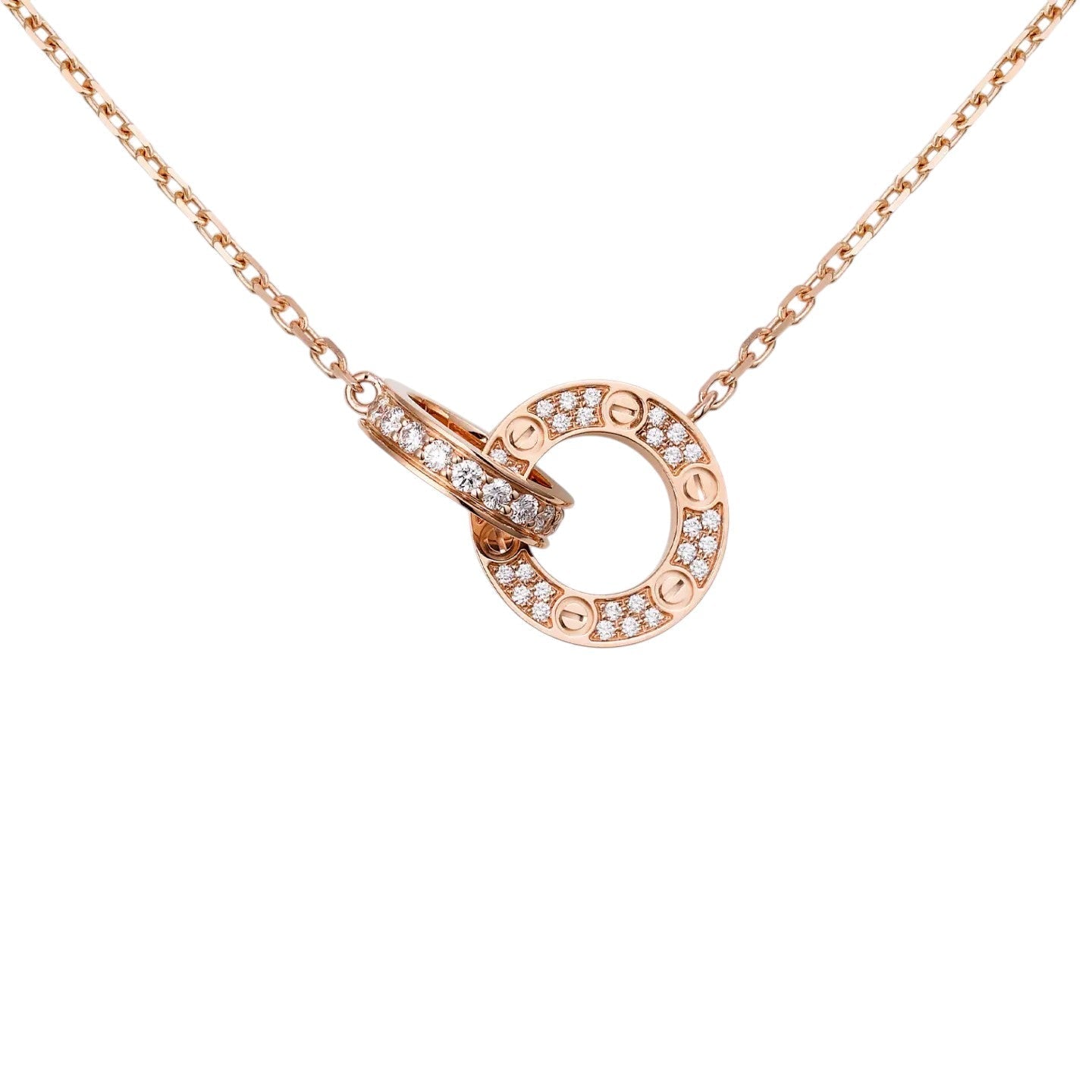 [Sparkle]DOPPELRING-ANHÄNGERKETTE MIT VOLLSTÄNDIGER PAVÉ-FASSUNG