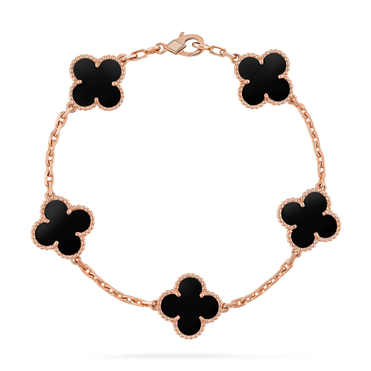 [Sparkle]GLÜCKSKLEE-ARMREIF MIT 5 MOTIVEN – KOLLEKTION SCHWARZES ONYX