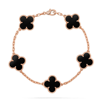[Sparkle]GLÜCKSKLEE-ARMREIF MIT 5 MOTIVEN – KOLLEKTION SCHWARZES ONYX