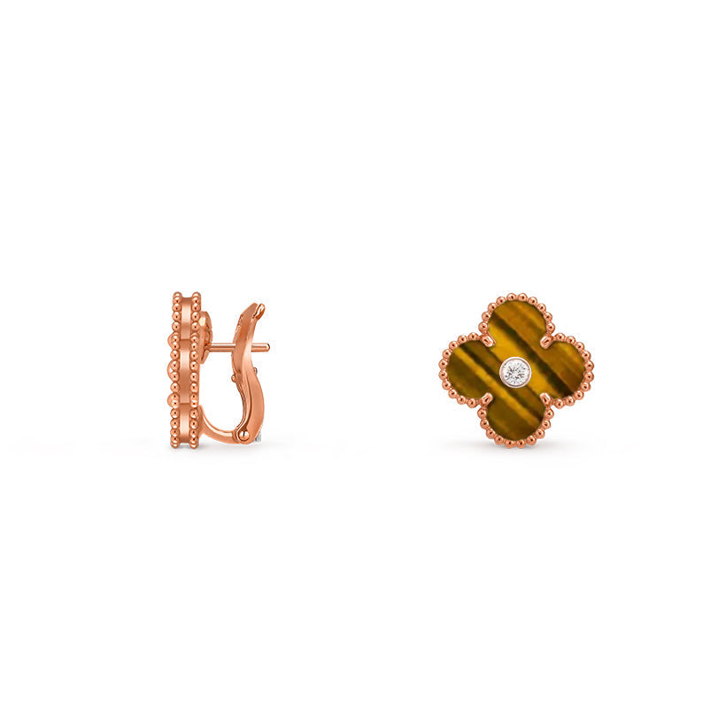[Sparkle]15MM CLOVER FLOWER STUD EARRINGS DIAMOND-ROSE GOLD COLLECTION