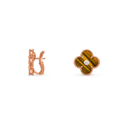 [Sparkle]15MM CLOVER FLOWER STUD EARRINGS DIAMOND-ROSE GOLD COLLECTION