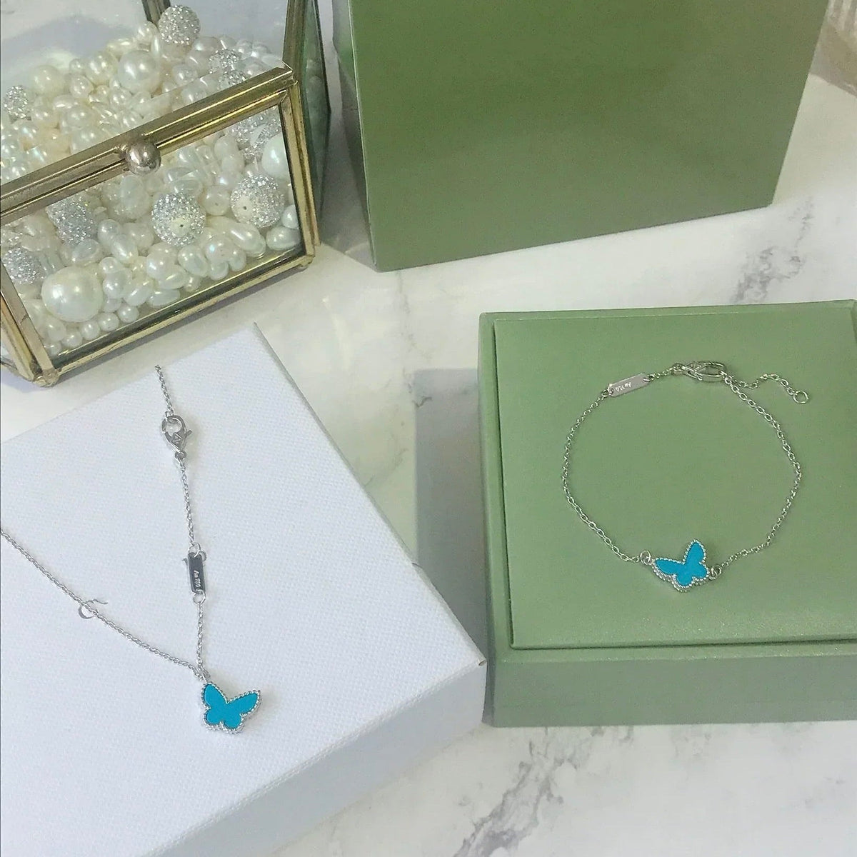 [sparkle Jewelry ]BUTTERFLY TURQUOISE BUTTERFLY BRACELET SILVER