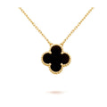 [sparkle Jewelry ]CLOVER 15MM BLACK ONYX SINGLE FLOWER NECKLACE