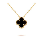 [sparkle Jewelry ]CLOVER 15MM BLACK ONYX SINGLE FLOWER NECKLACE