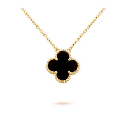 [sparkle Jewelry ]CLOVER 15MM BLACK ONYX SINGLE FLOWER NECKLACE
