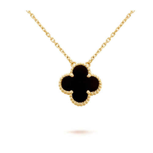[sparkle Jewelry ]CLOVER 15MM BLACK ONYX SINGLE FLOWER NECKLACE
