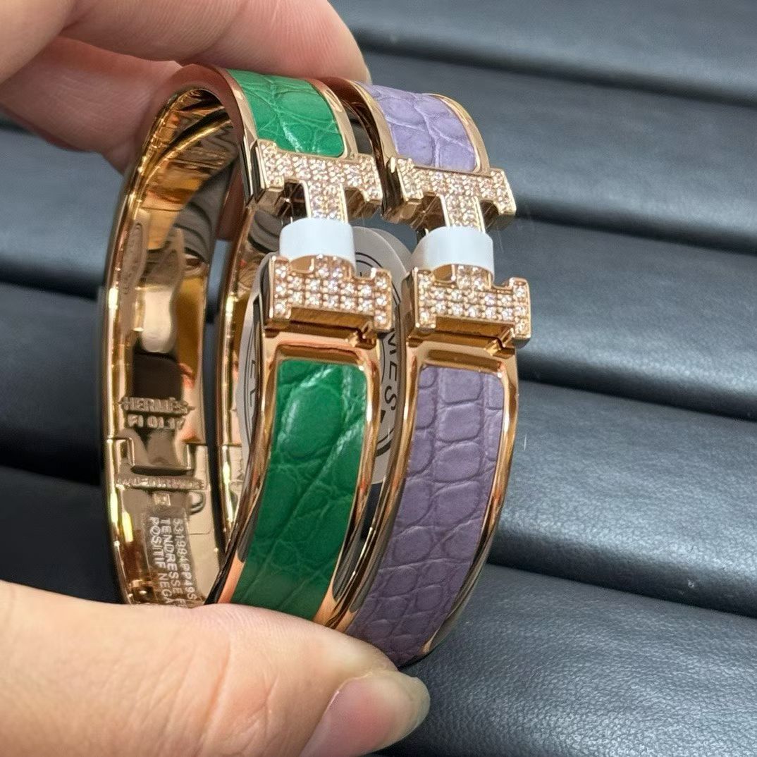 [sparkle Jewellery]New H Full Diamond Bracelet, Luxury Premium Version, Genuine Crocodile Leather