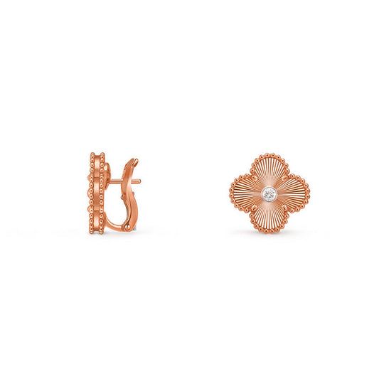 [Glanz]15MM KLEEBLÜTEN-OHRSTECKER DIAMANT-ROSEGOLDKOLLEKTION