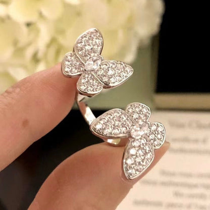 [sparkle Jewelry ]TWIN SILVER BUTTERFLY DIAMOND RING
