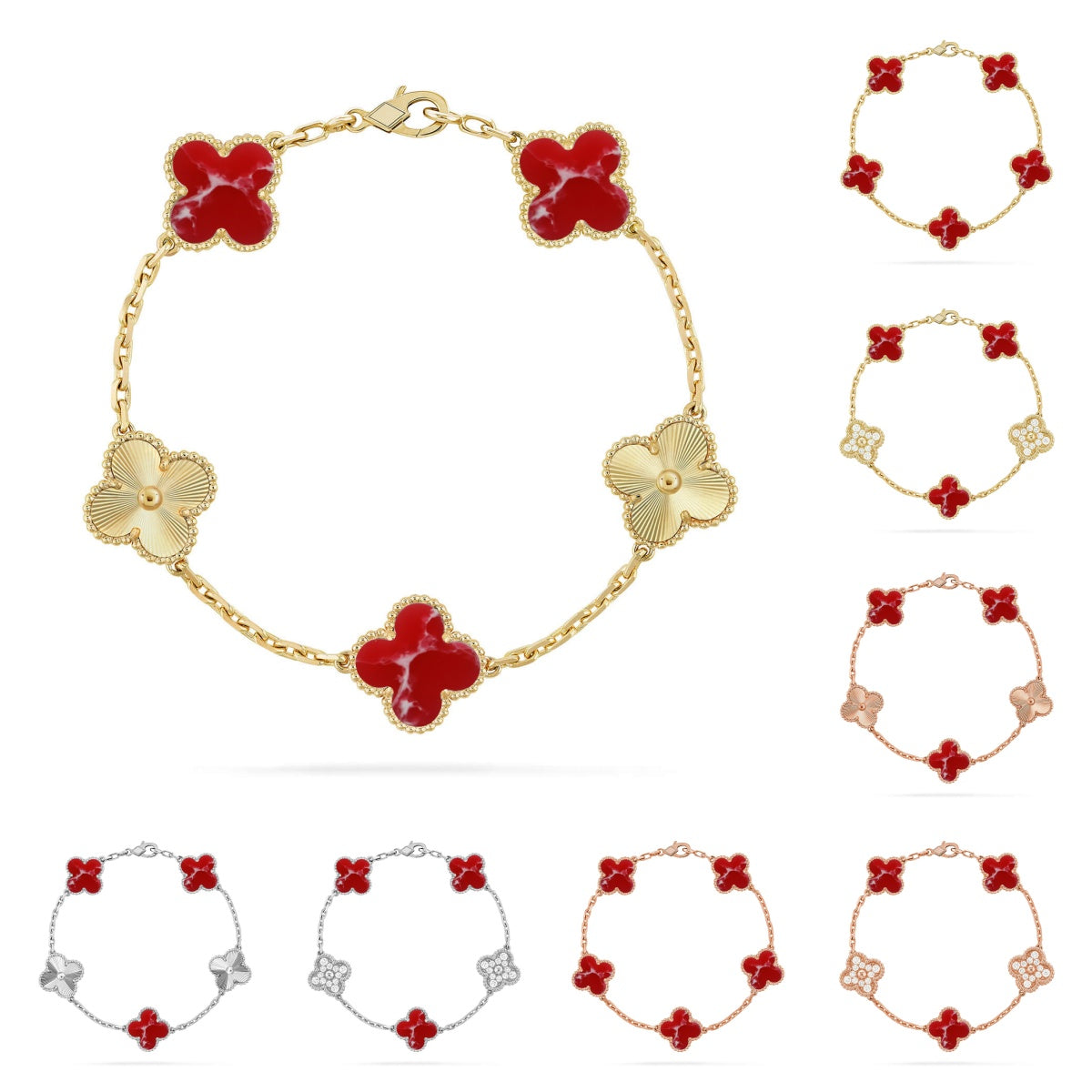 [Sparkle]LUCKY CLOVER 5-MOTIV-ARMBAND - RED LARIMAR KOLLEKTION