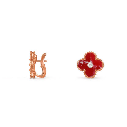 [Sparkle]15MM CLOVER FLOWER STUD EARRINGS DIAMOND-ROSE GOLD COLLECTION