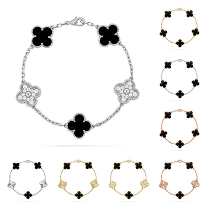 [Sparkle]GLÜCKSKLEE-ARMREIF MIT 5 MOTIVEN – KOLLEKTION SCHWARZES ONYX