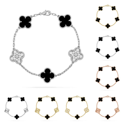 [Sparkle]GLÜCKSKLEE-ARMREIF MIT 5 MOTIVEN – KOLLEKTION SCHWARZES ONYX