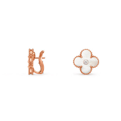 [Sparkle]15MM CLOVER FLOWER STUD EARRINGS DIAMOND-ROSE GOLD COLLECTION