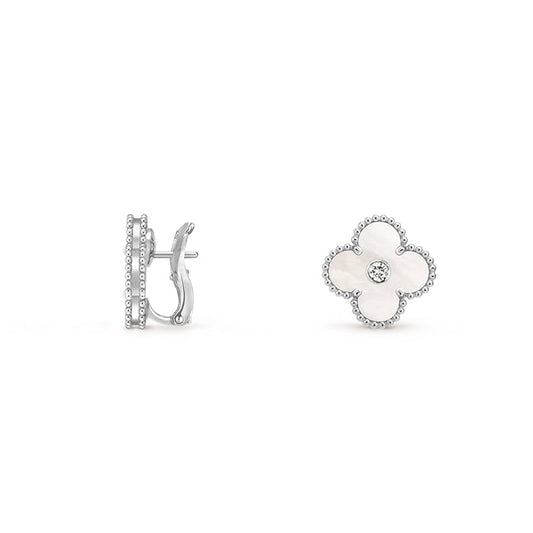 [Sparkle]15MM KLEEBLÜTEN-OHRSTECKER DIAMANT-WEISSGOLD-KOLLEKTION