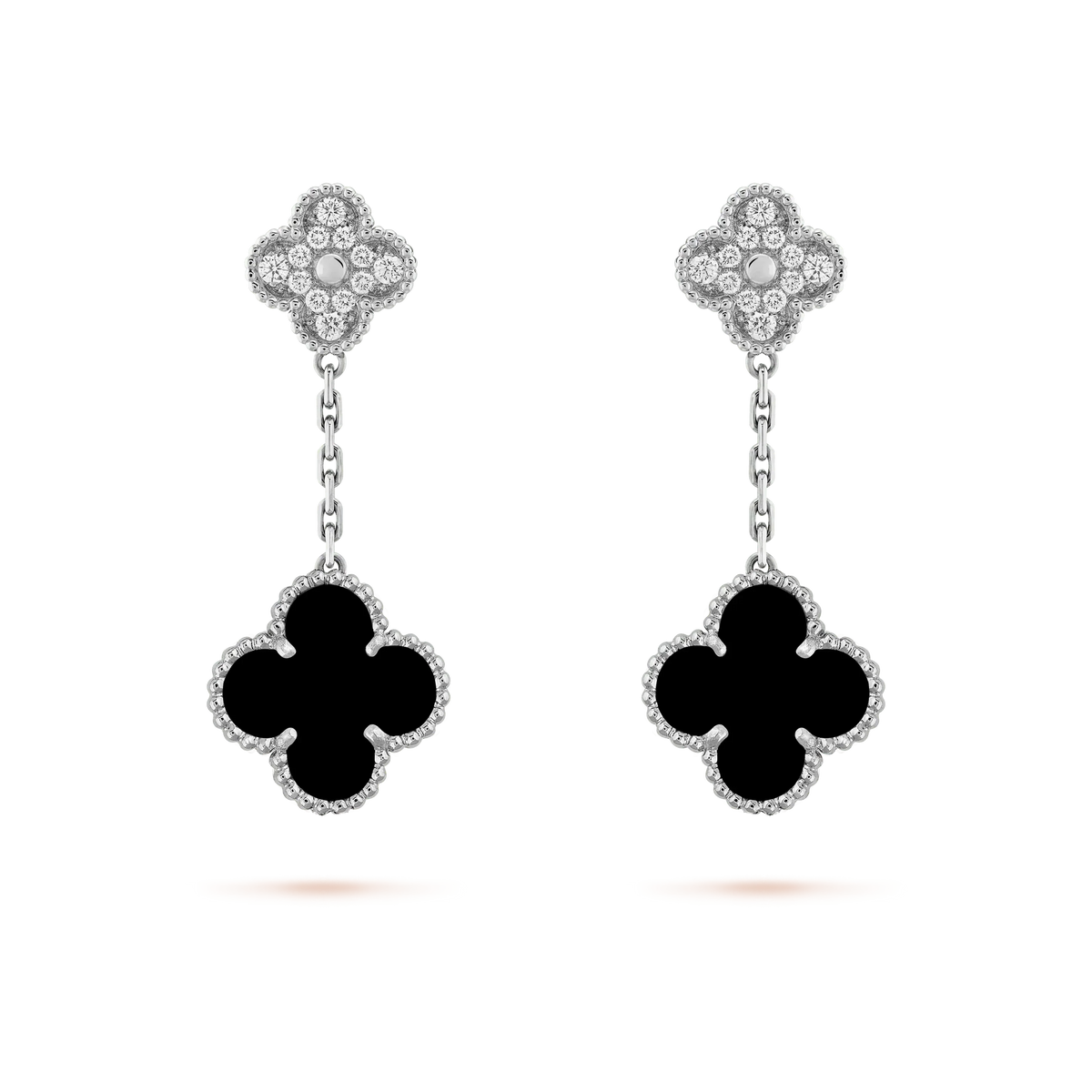 [sparkle Jewelry ]CLOVER 2 MOTIFS  DIAMOND ONYX EARRINGS SILVER
