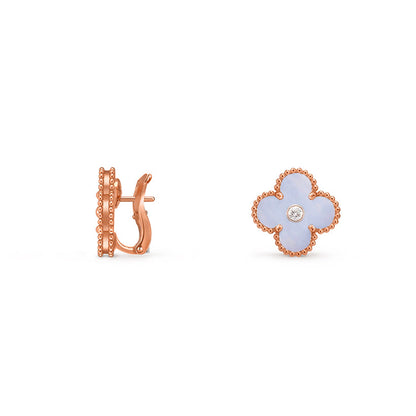 [Sparkle]15MM CLOVER FLOWER STUD EARRINGS DIAMOND-ROSE GOLD COLLECTION