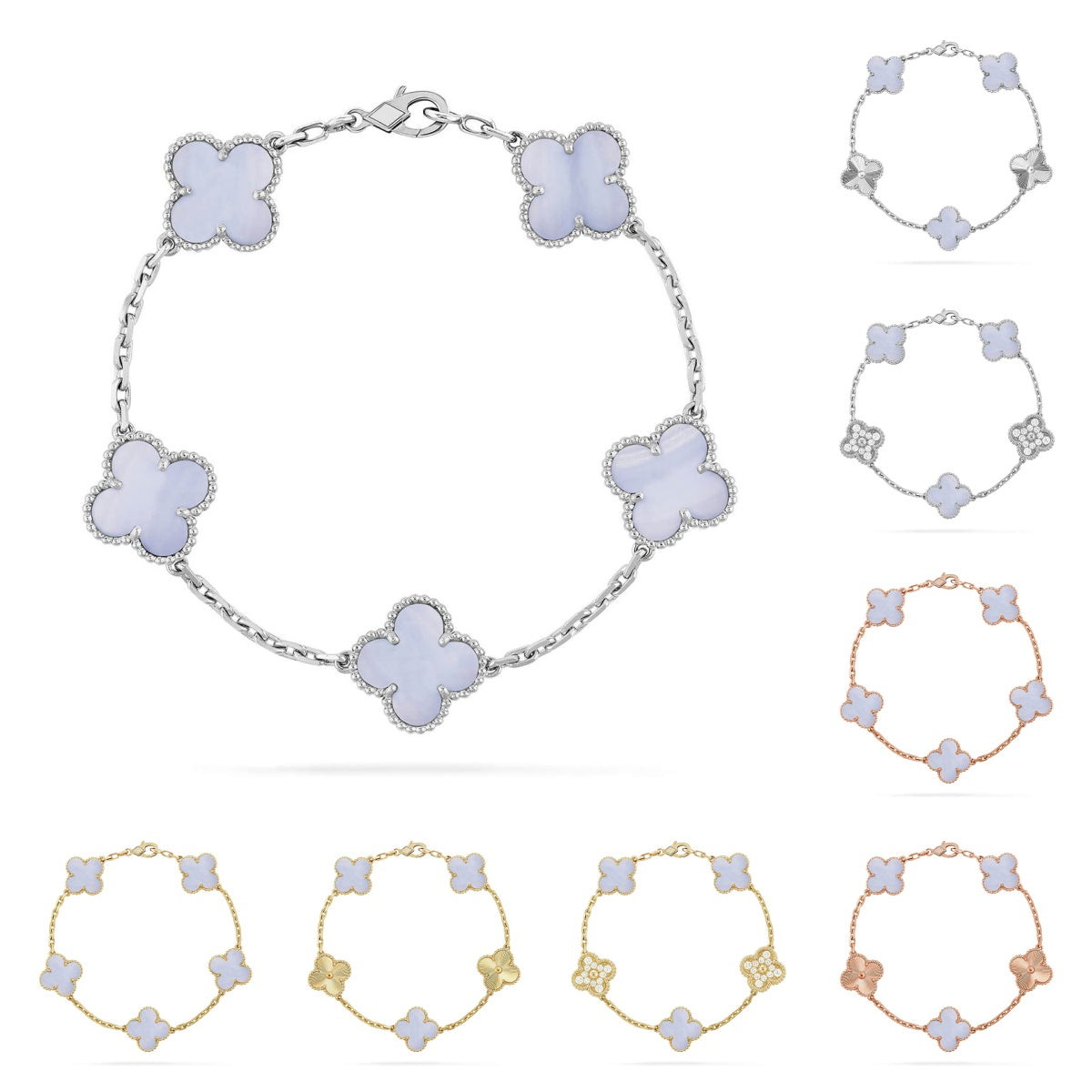 [Sparkle]LUCKY CLOVER 5-MOTIF-ARMBAND - PURPLE CHALCEDONY KOLLEKTION