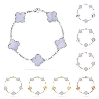 [Sparkle]LUCKY CLOVER 5-MOTIF-ARMBAND - PURPLE CHALCEDONY KOLLEKTION