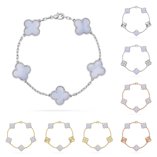 [Sparkle]LUCKY CLOVER 5-MOTIF-ARMBAND - PURPLE CHALCEDONY KOLLEKTION