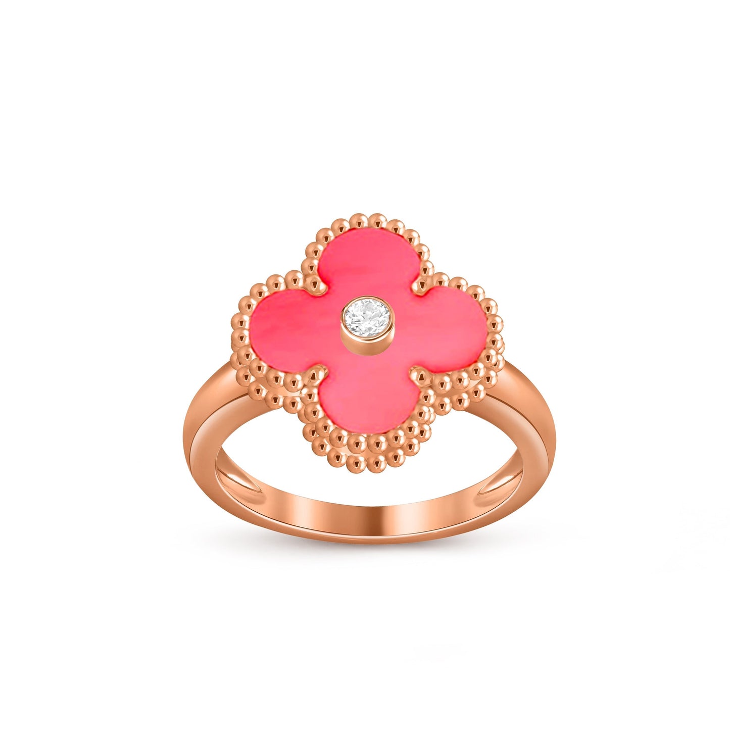 [Sparkle]ラッキー クローバー ダイヤモンドアクセント ローズゴールド リング コレクション