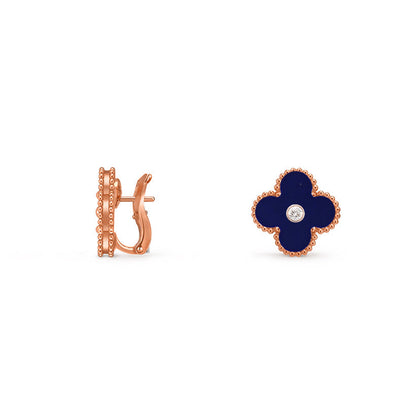 [Sparkle]15MM CLOVER FLOWER STUD EARRINGS DIAMOND-ROSE GOLD COLLECTION