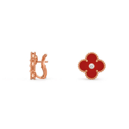 [Sparkle]15MM CLOVER FLOWER STUD EARRINGS DIAMOND-ROSE GOLD COLLECTION