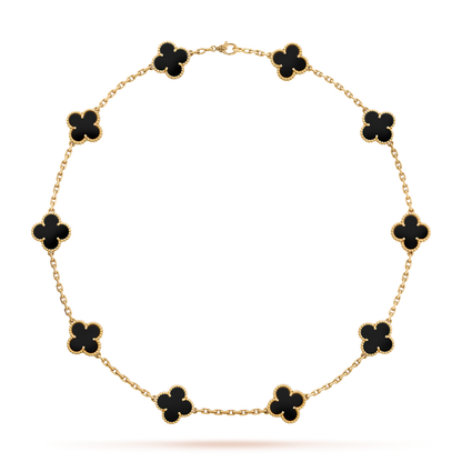 [sparkle Jewelry ]CLOVER 10 MOTIFS ONYX NECKLACE