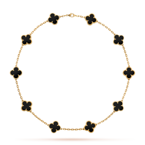[sparkle Jewelry ]CLOVER 10 MOTIFS ONYX NECKLACE