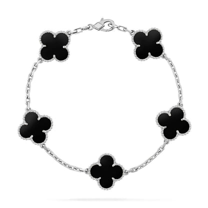 [Sparkle]GLÜCKSKLEE-ARMREIF MIT 5 MOTIVEN – KOLLEKTION SCHWARZES ONYX