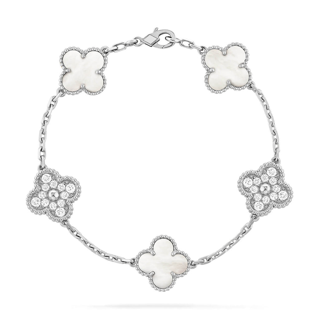 [sparkle Jewelry ]CLOVER WHITE PEARL MOP 5 MOTIF BRACELET COLLECTION