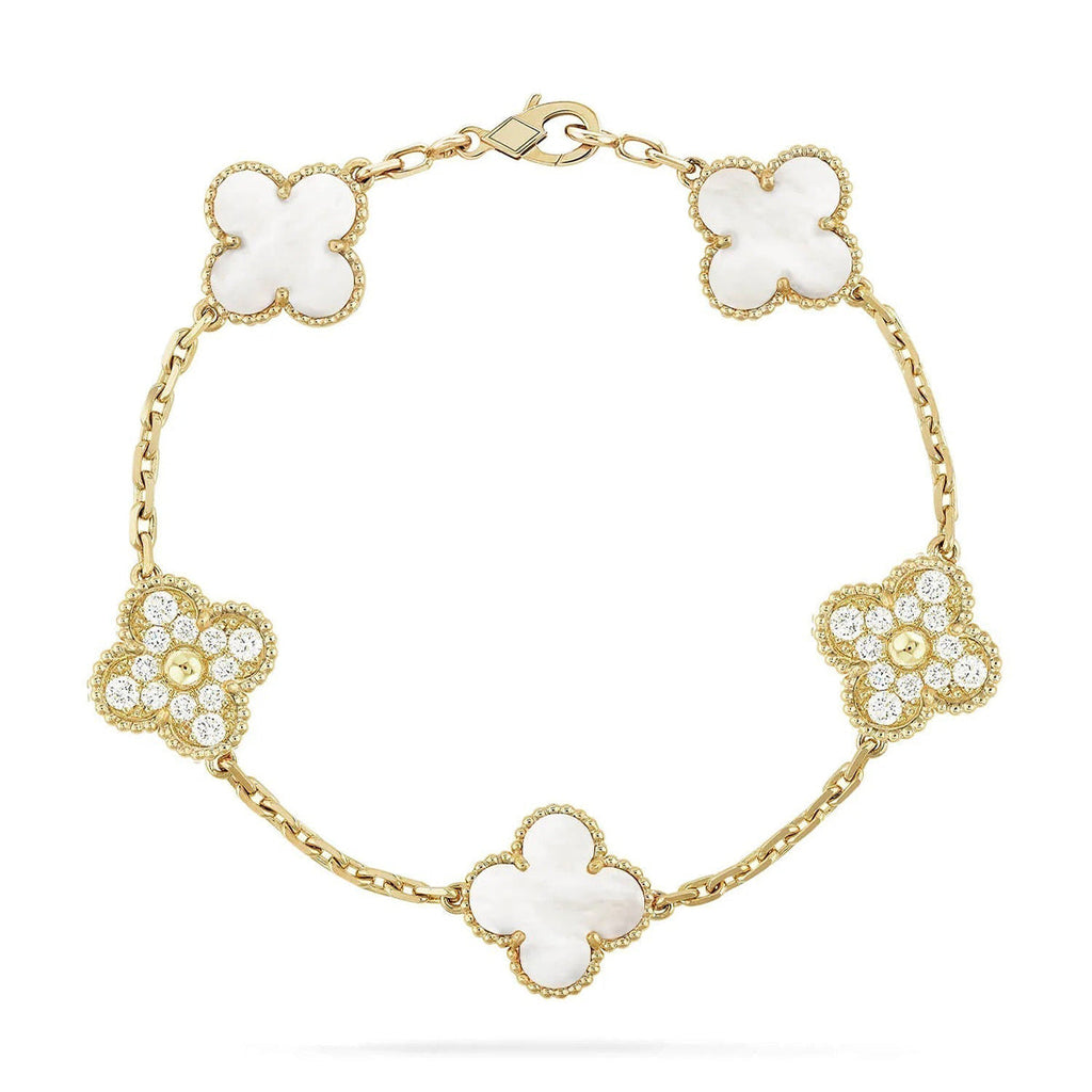 [sparkle Jewelry ]CLOVER WHITE PEARL MOP 5 MOTIF BRACELET COLLECTION