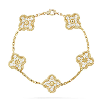 [Sparkle]Armband LUCKY CLOVER 5 Motive – VOLLSTÄNDIG MIT DIAMANTEN BESETZT