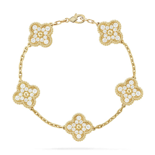 [Sparkle]Armband LUCKY CLOVER 5 Motive – VOLLSTÄNDIG MIT DIAMANTEN BESETZT