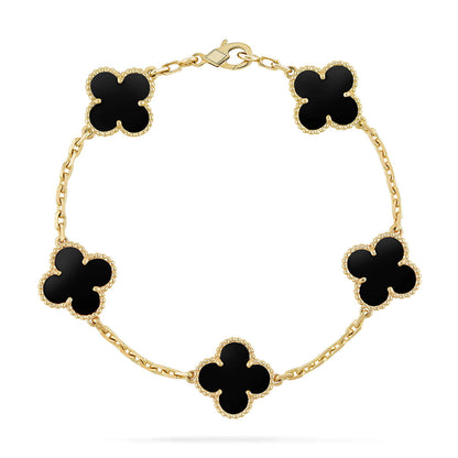 [Sparkle]GLÜCKSKLEE-ARMREIF MIT 5 MOTIVEN – KOLLEKTION SCHWARZES ONYX