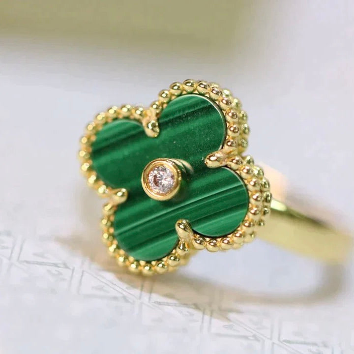 [sparkle Jewelry ]CLOVER MALACHITE RING GOLD DIAMOND