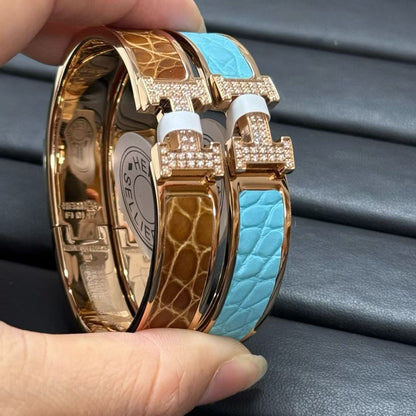 [sparkle Jewellery]New H Full Diamond Bracelet, Luxury Premium Version, Genuine Crocodile Leather
