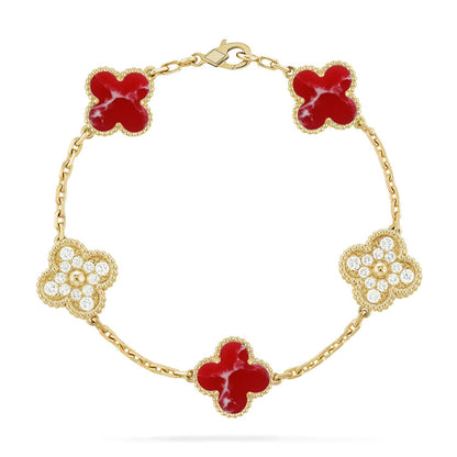 [Sparkle]LUCKY CLOVER 5-MOTIV-ARMBAND - RED LARIMAR KOLLEKTION