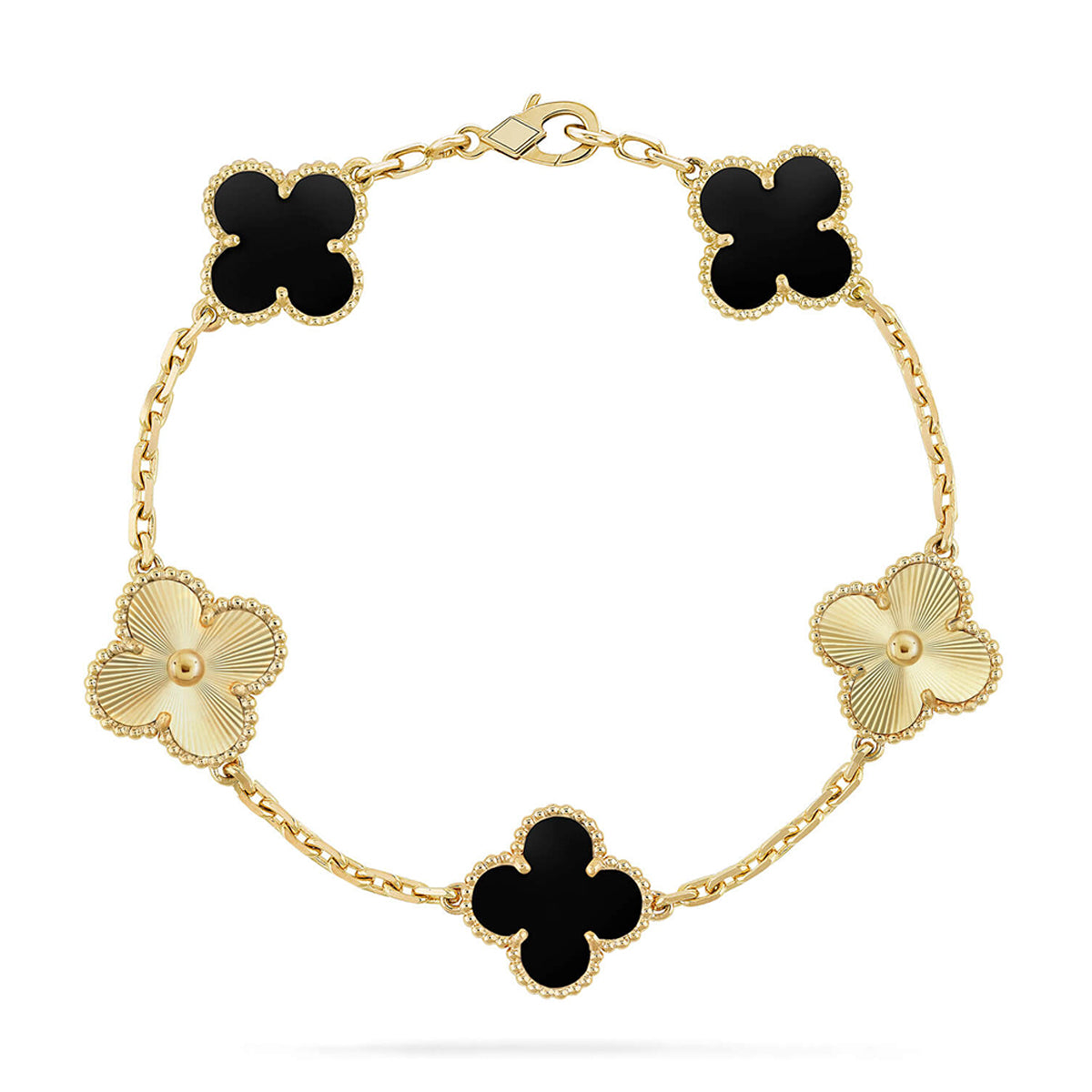 [Sparkle]GLÜCKSKLEE-ARMREIF MIT 5 MOTIVEN – KOLLEKTION SCHWARZES ONYX
